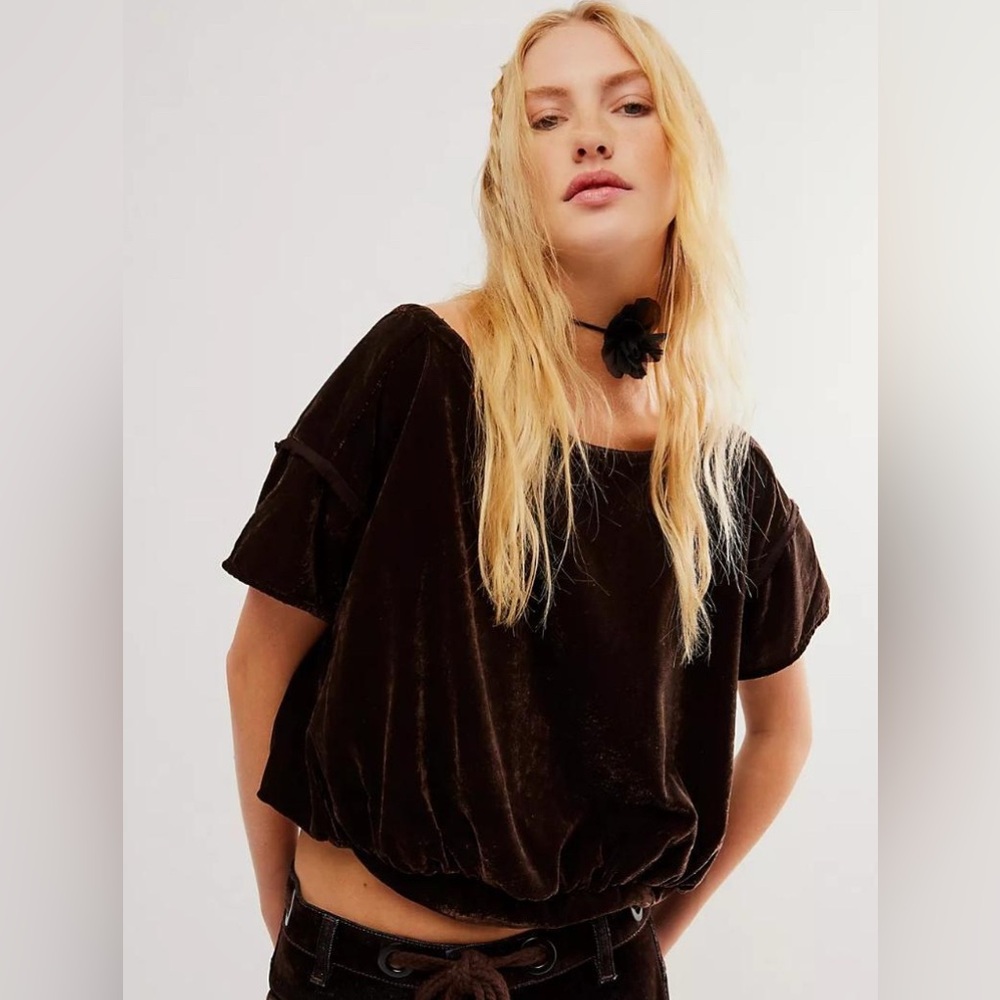 Free People Dark Brown Velvet Top